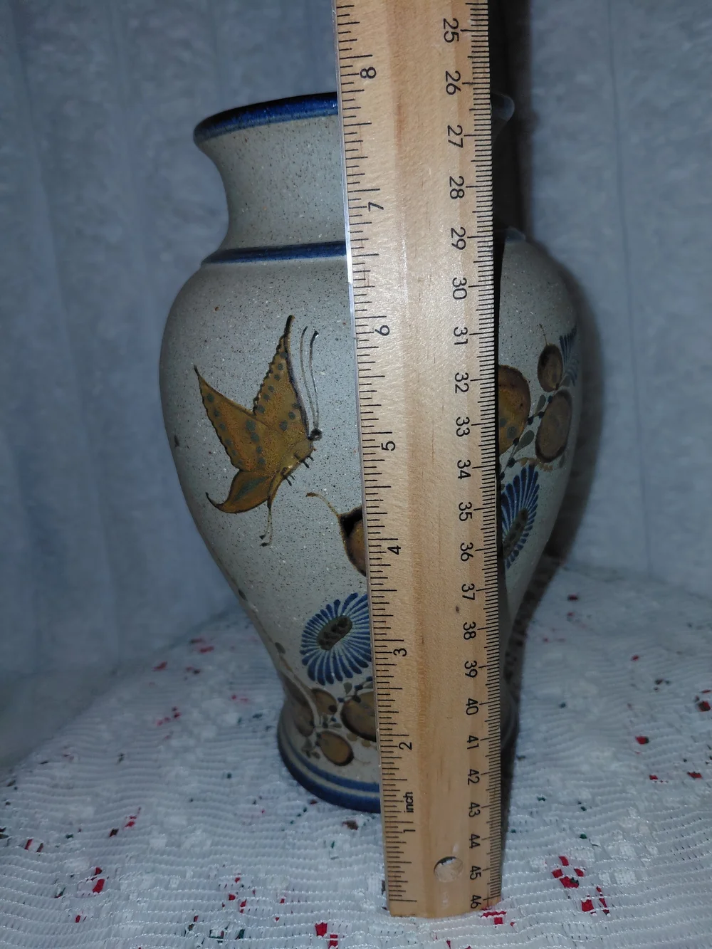 Mexican FolkArt Pottery Butterfly Vase Tecpatl Ceramics Jorge Gonzales Hernandez